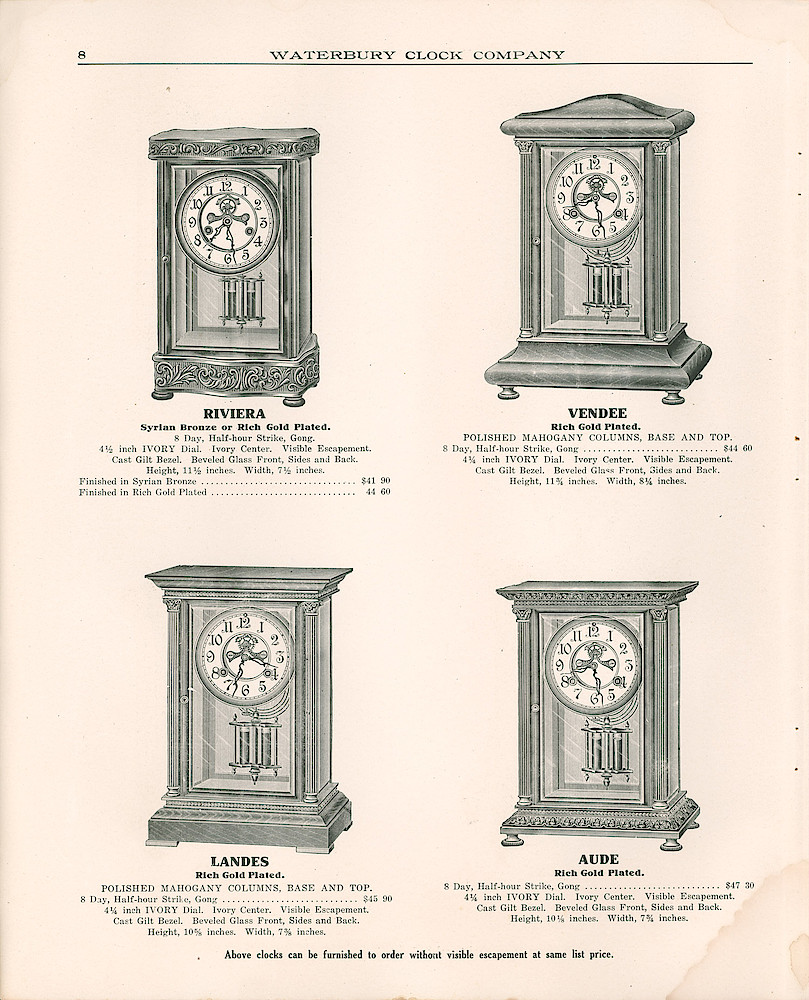 Waterbury Clock Company, 1909 - 1910 Catalog, Canada > 8