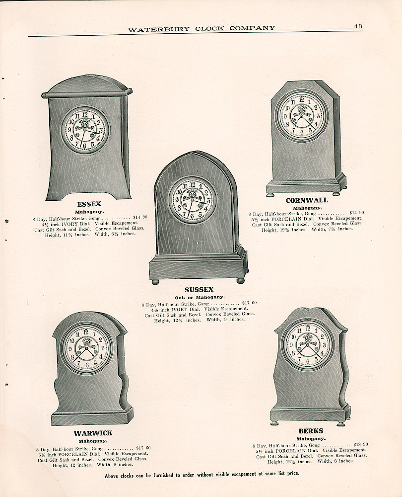 Waterbury Clock Company, 1909 - 1910 Catalog, Canada > 43
