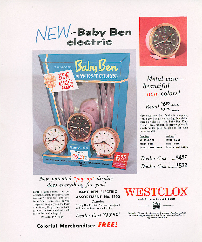 Westclox 1957 New Items > Baby Ben Electric