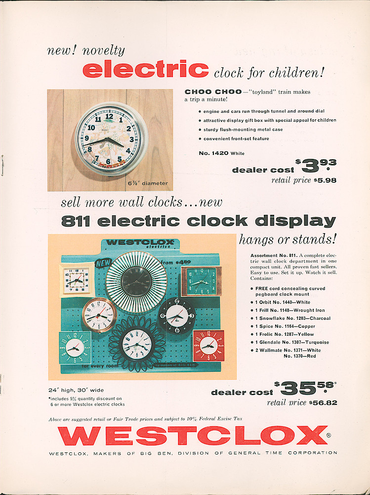 Westclox 1958 New Items > Choo-Choo Electric Wall, 811 Electric Clock Display