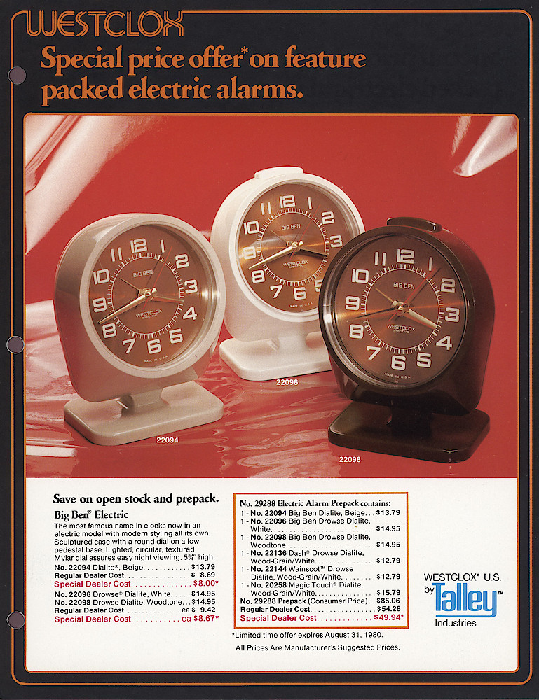 Westclox 1980 Product Sheets > Electric-Alarms-1-Ben. Form No. 460-IV-80