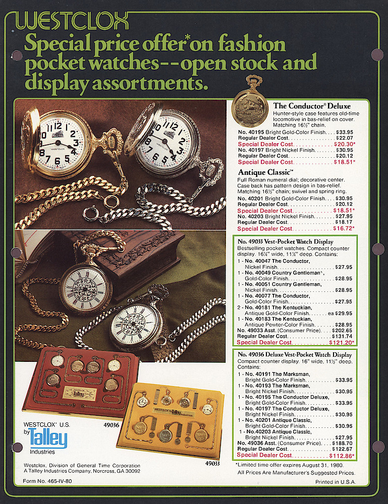 Westclox 1980 Product Sheets > Fashion-Pocket-Watch-1. Form No. 465-IV-80