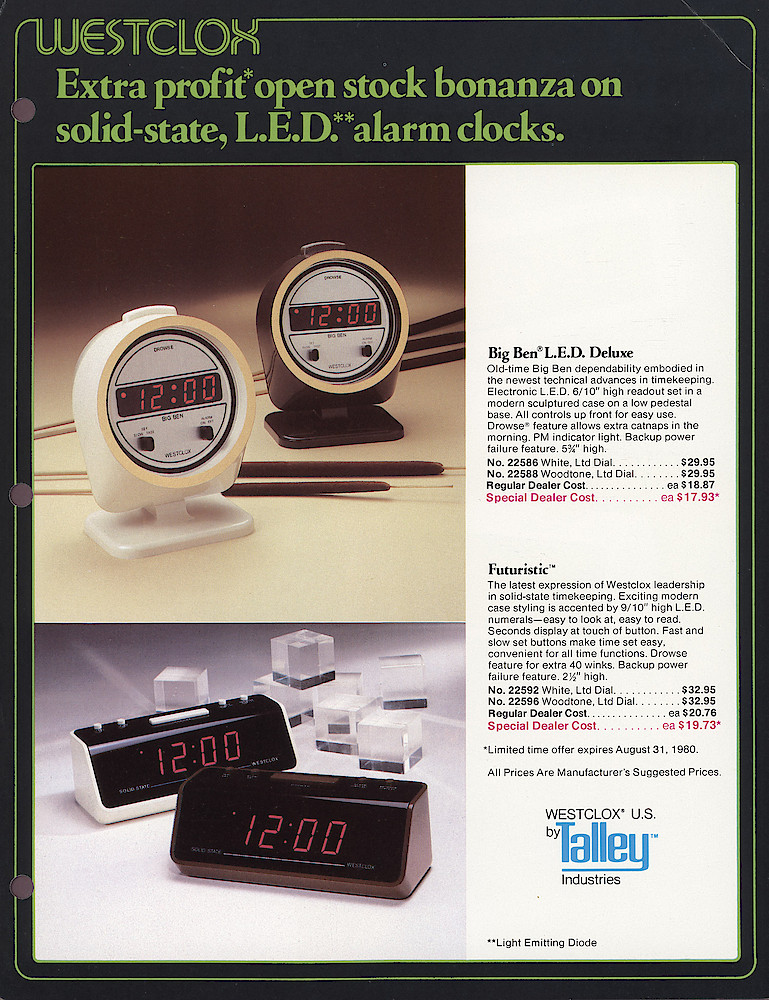 Westclox 1980 Product Sheets > L.E.D.-Alarms-1. Form No. 461-IV-80