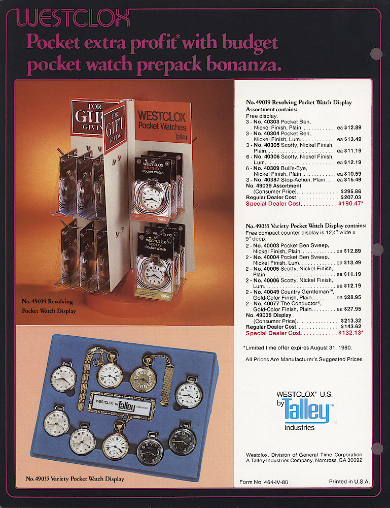 Westclox 1980 Product Sheets > Pocket-Watch-2. Form No. 464-IV-80