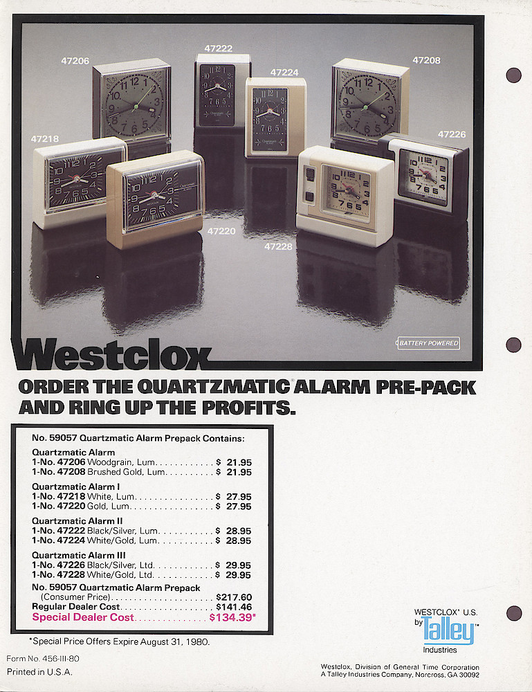 Westclox 1980 Product Sheets > Quartzmatic-Alarm-2. Form No. 465-III-80