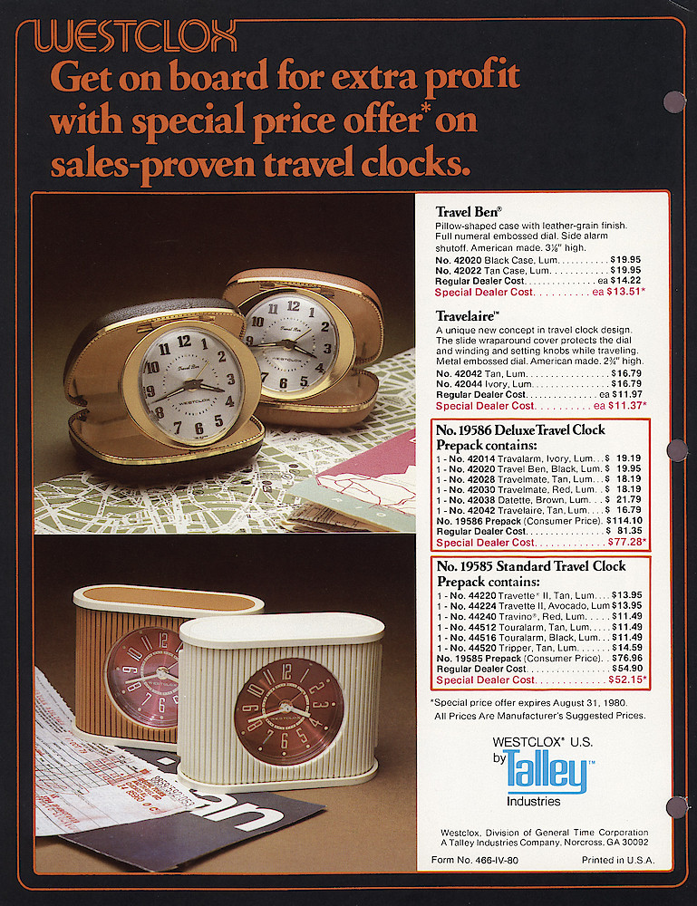 Westclox 1980 Product Sheets > Travel-Clock-2. Form No. 466-IV-80