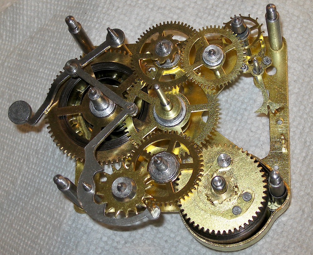 Westclox Big Ben Style 1 Nickel. Gears, alarm hammer on back plate, ready for assembly