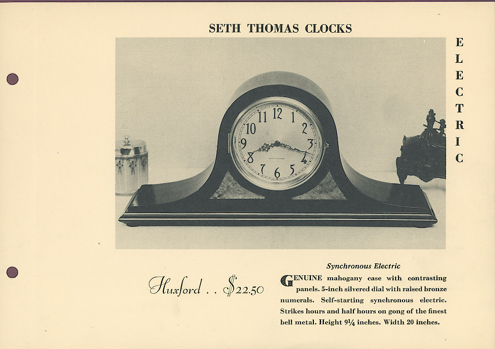 Seth Thomas Electric Clocks > 3-Huxford