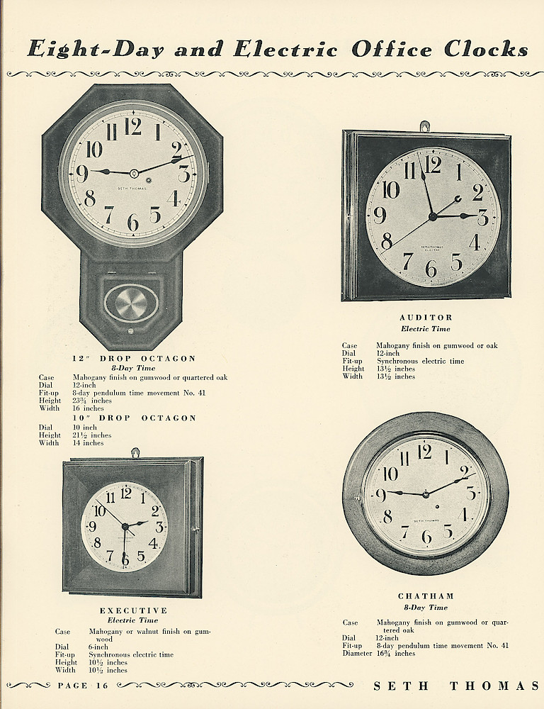 Seth Thomas Clocks - Electric and Keywound > 16