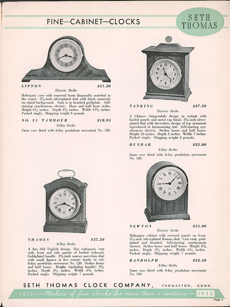 Seth Thomas Clocks; 1813 - 1935 > 5