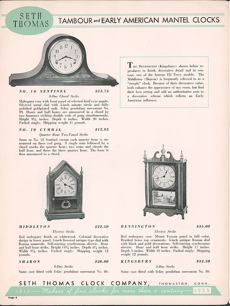 Seth Thomas Clocks; 1813 - 1935 > 6