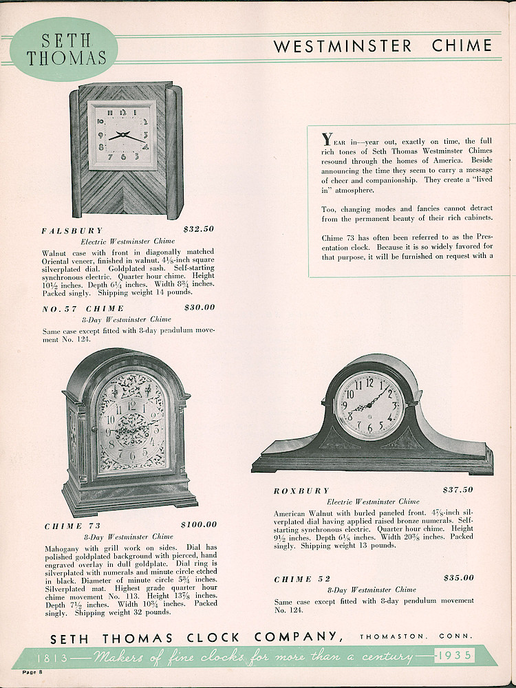 Seth Thomas Clocks; 1813 - 1935 > 8