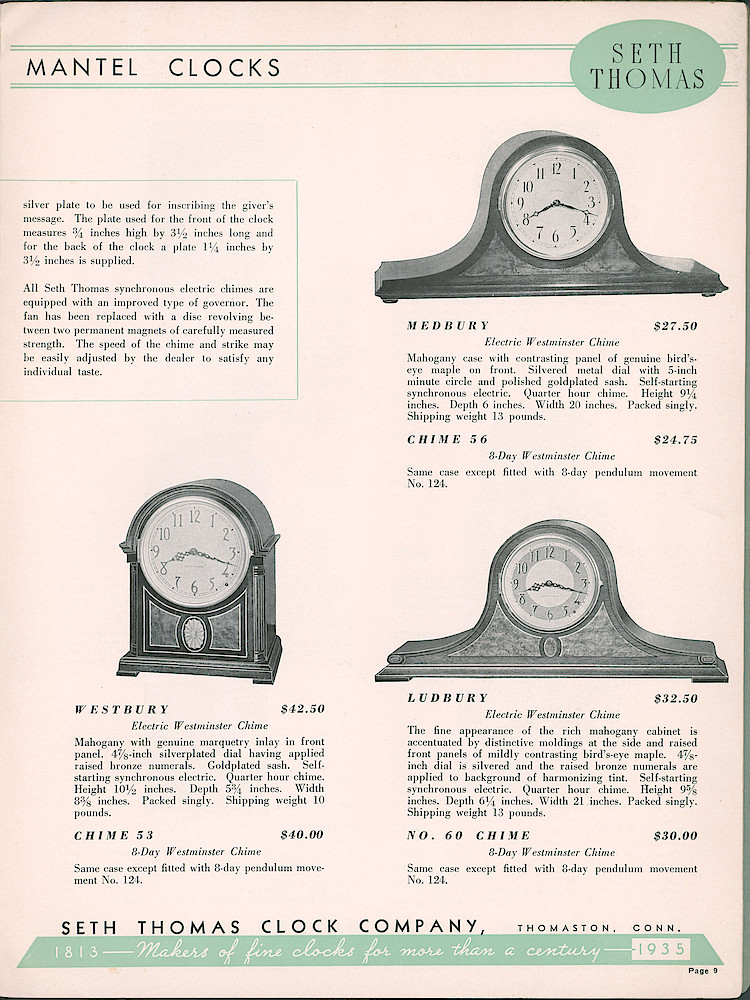 Seth Thomas Clocks; 1813 - 1935 > 9