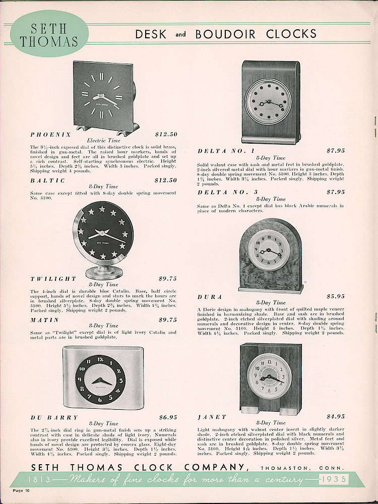 Seth Thomas Clocks; 1813 - 1935 > 10