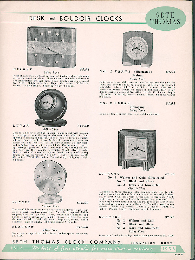 Seth Thomas Clocks; 1813 - 1935 > 11