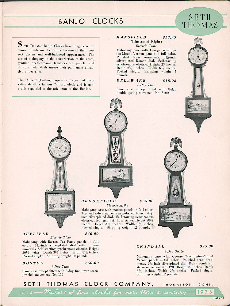 Seth Thomas Clocks; 1813 - 1935 > 13