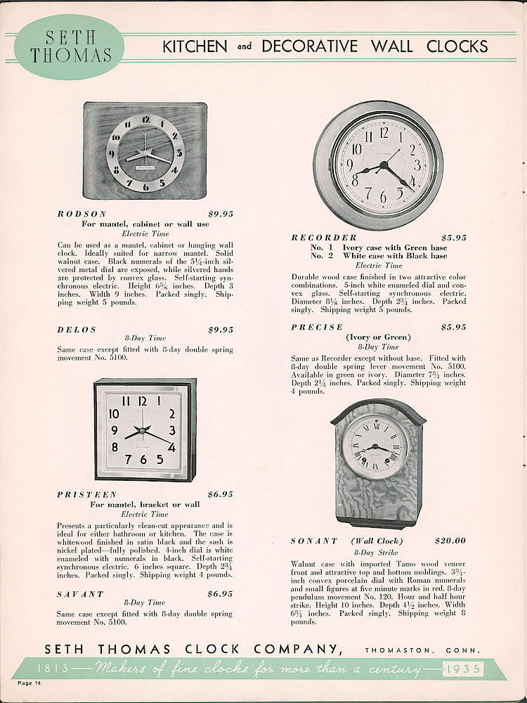 Seth Thomas Clocks; 1813 - 1935 > 14