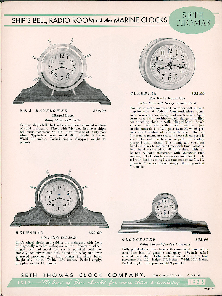 Seth Thomas Clocks; 1813 - 1935 > 15