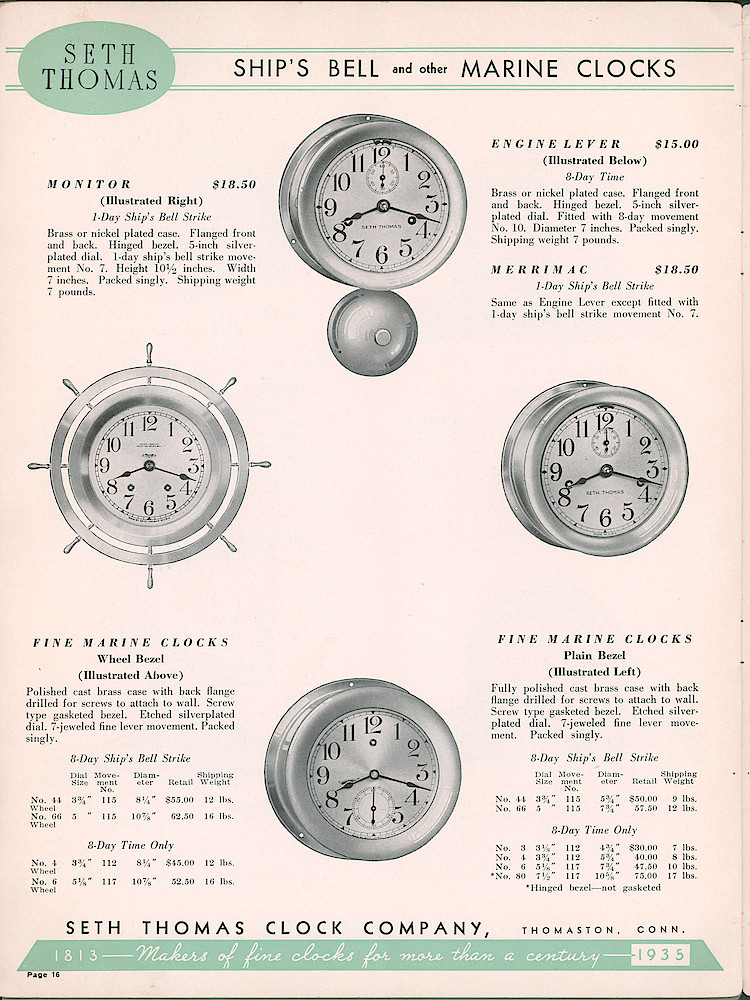 Seth Thomas Clocks; 1813 - 1935 > 16