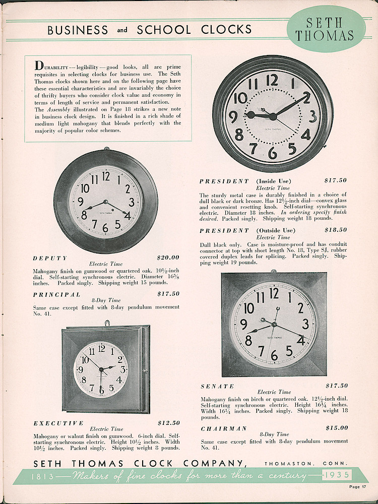 Seth Thomas Clocks; 1813 - 1935 > 17