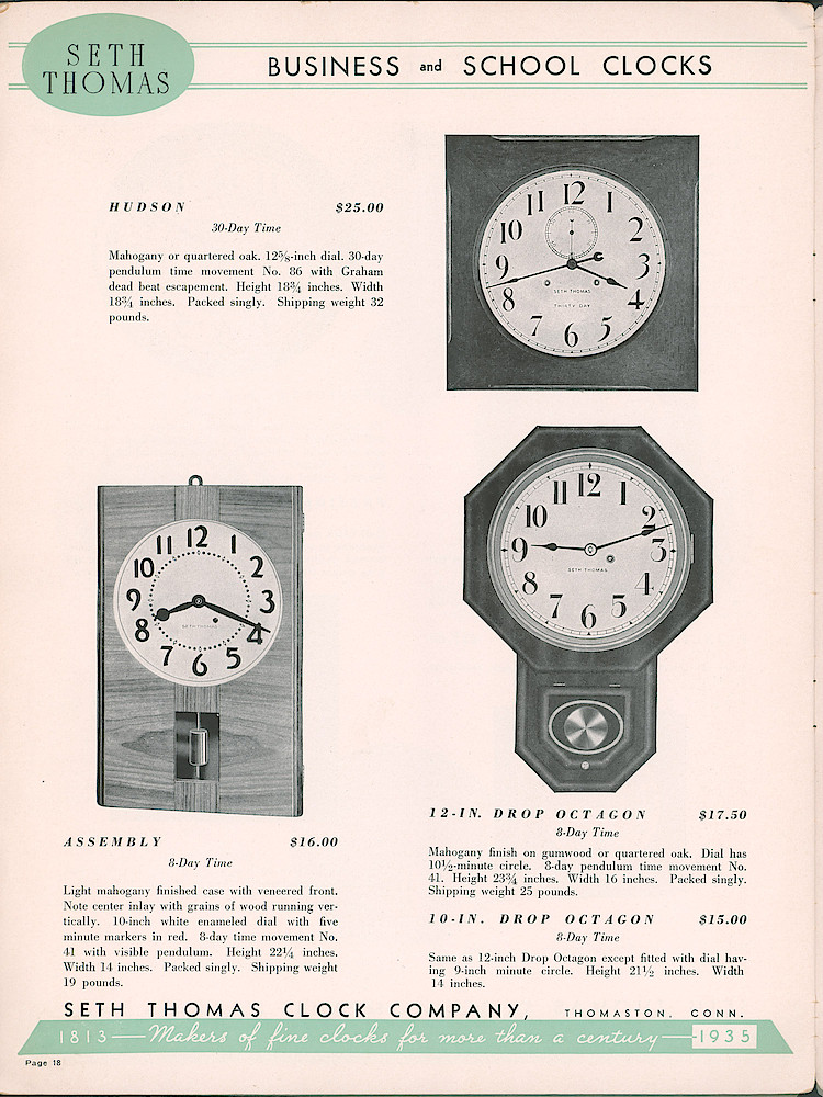 Seth Thomas Clocks; 1813 - 1935 > 18