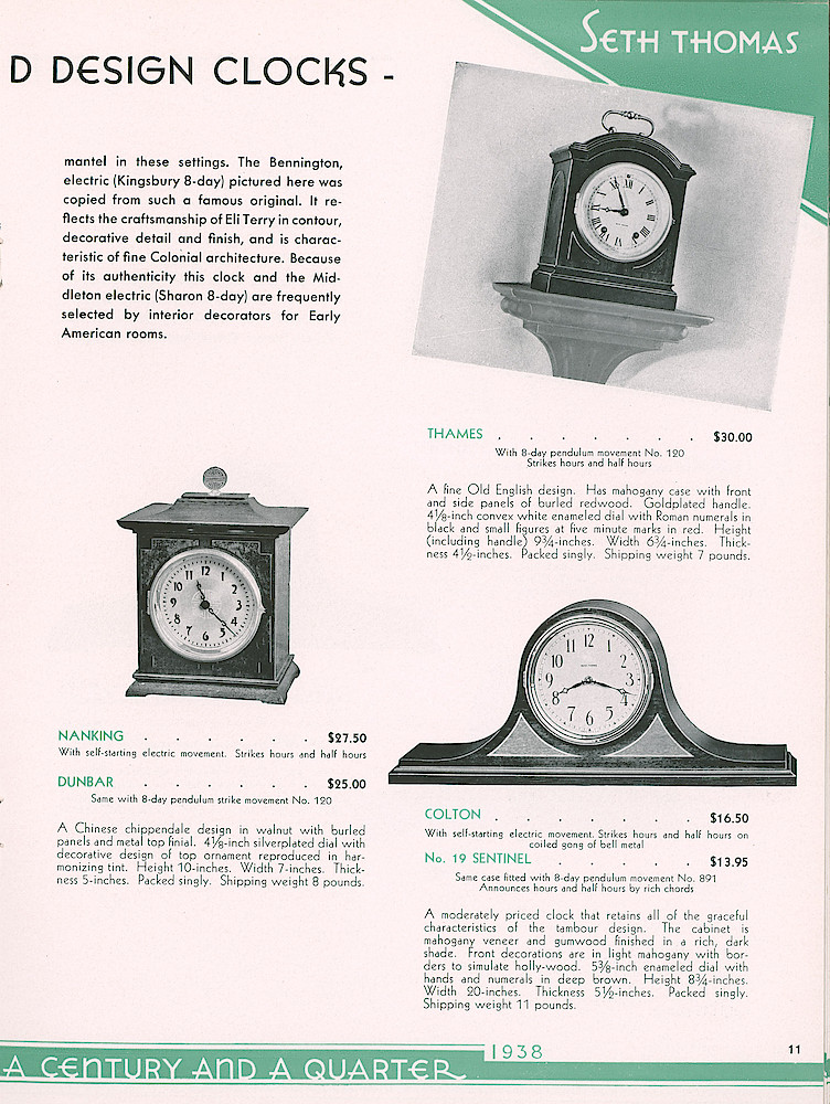 Clock & Watch Catalog Page: Seth Thomas Presents 1938 Clocks > 11