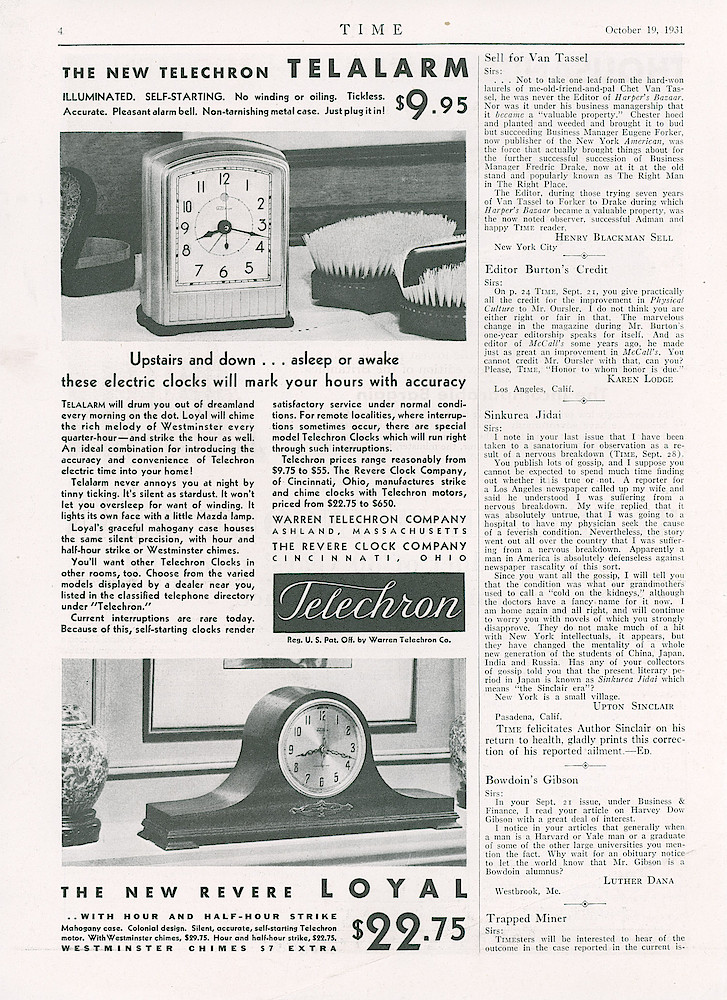 October 19, 1931 Time Magazine, p. 4