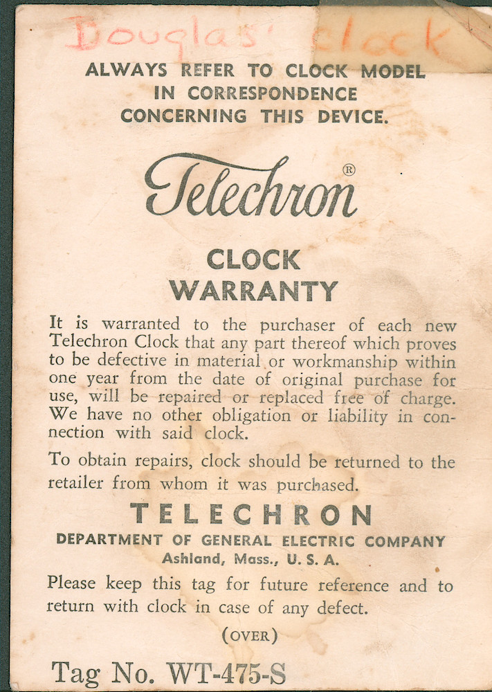 Illuminated Telechron Electric Alarm Clock Instructions and Warranty > Tel-Alarm-Instructions-2