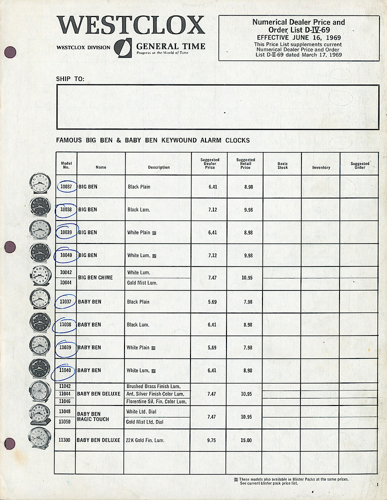 1969 Westclox Price List D-IV-69 > 1