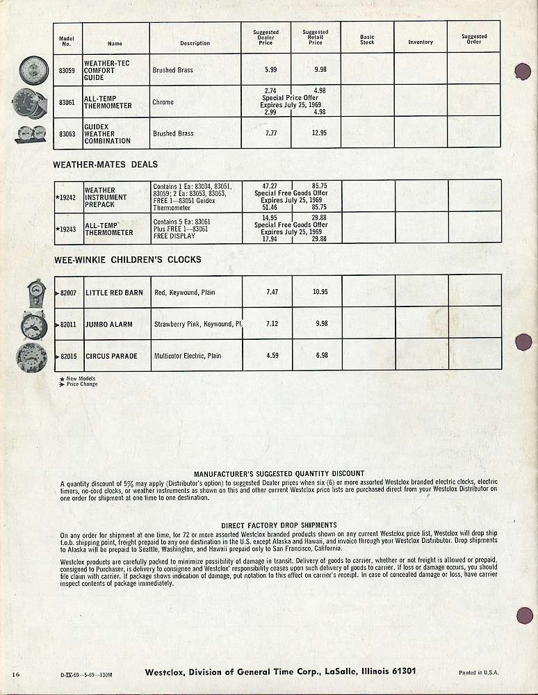 1969 Westclox Price List D-IV-69 > 16