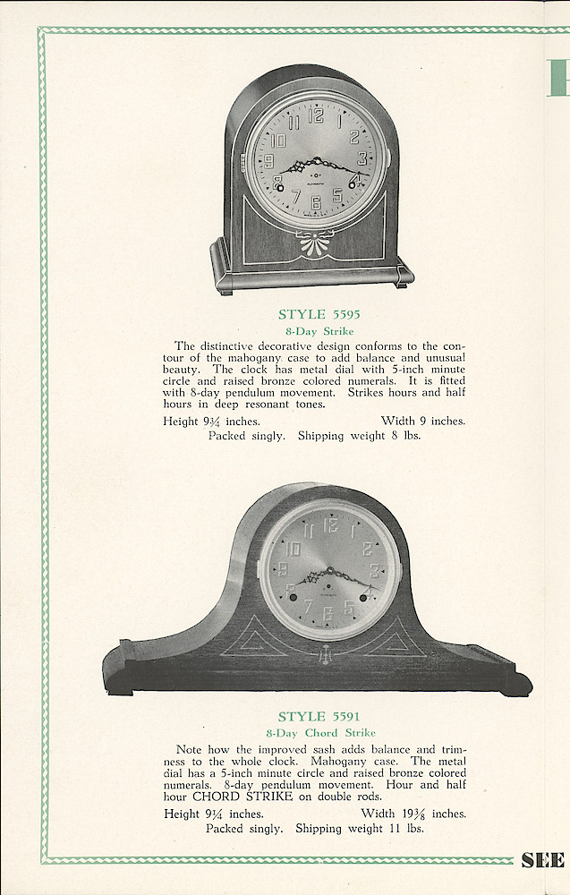 Plymouth Clocks, tri-fold brochure, green and black printing > 2