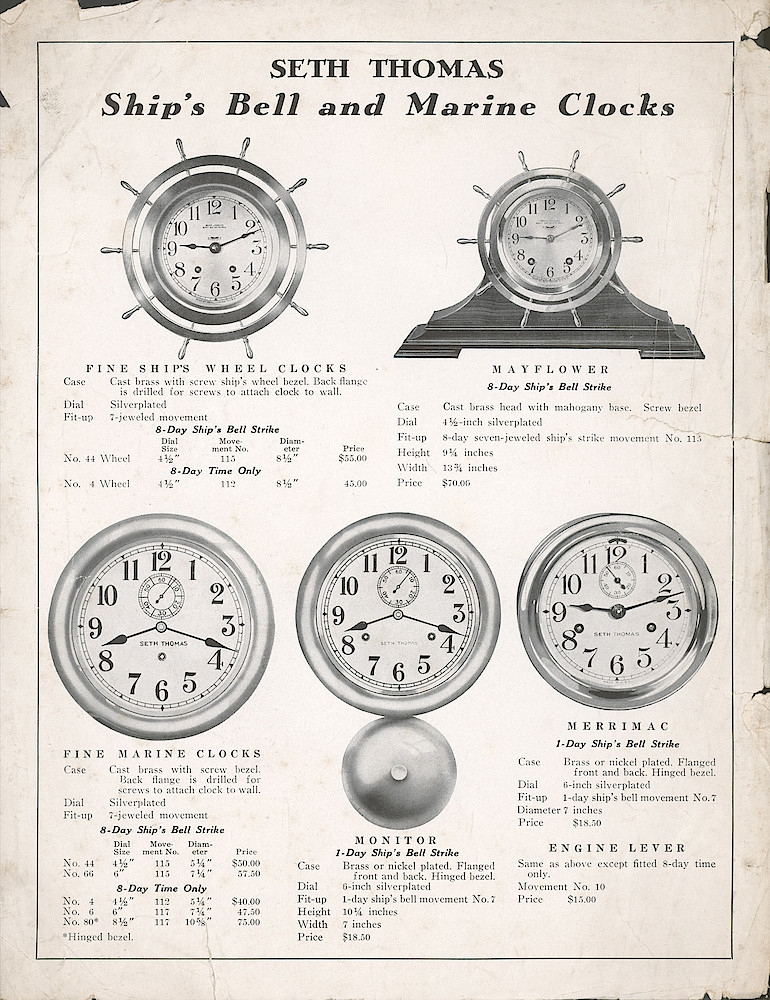 Clock & Watch Brochure: Seth Thomas Ship's Bell and Marine Clocks