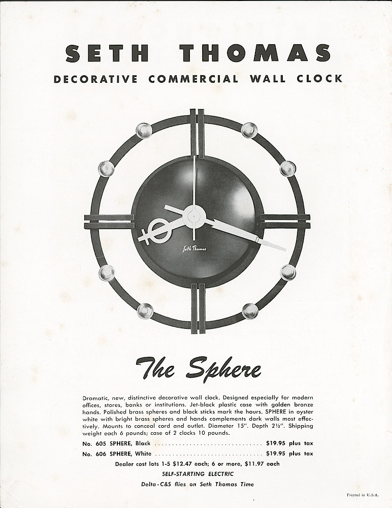 Seth Thomas New Clocks (monochrome brochure) > 1. The Sphere Wall Clock