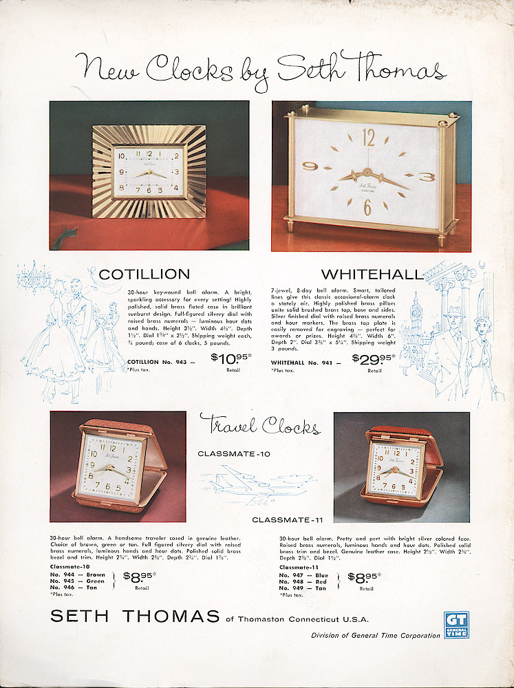 Seth Thomas New Clocks (color brochure) > 2. Cottion, Whitehall, Classmate-10 And Classmate-11 Travel Alarms.