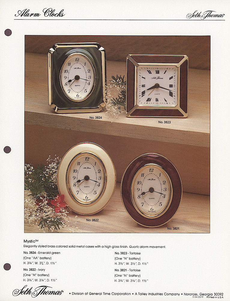 1985 General Time Product Promotion - Seth Thomas > Alarm Clocks > S-84-0079