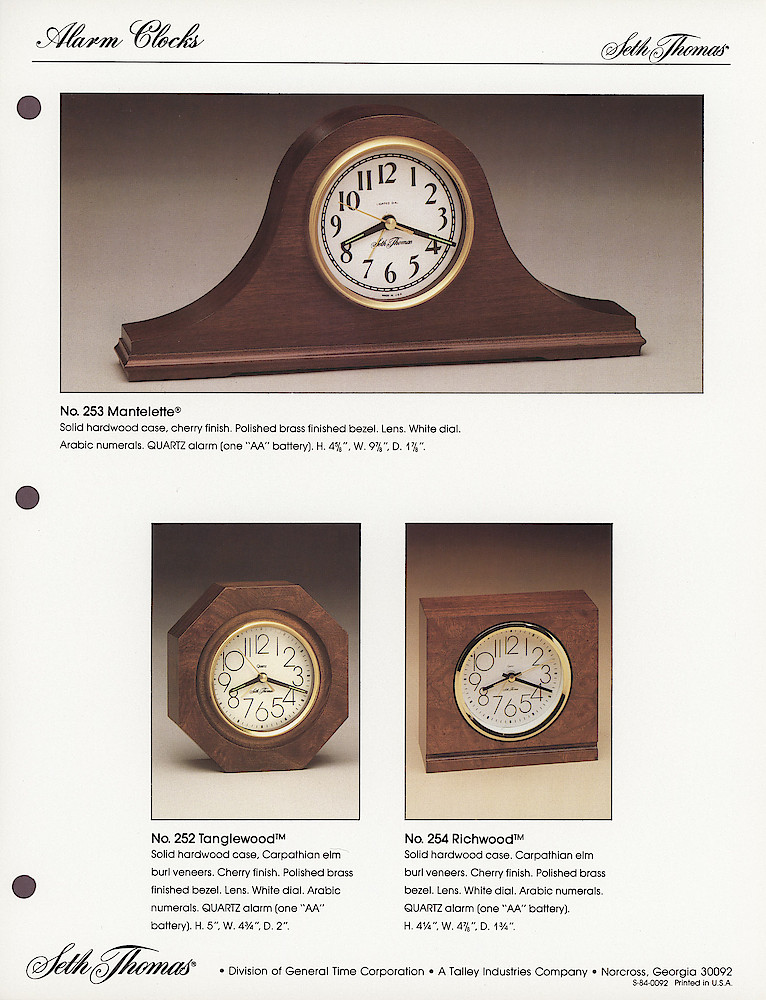1985 General Time Product Promotion - Seth Thomas > Alarm Clocks > S-84-0092