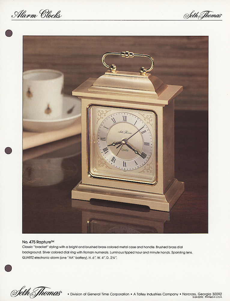 1985 General Time Product Promotion - Seth Thomas > Alarm Clocks > S-84-0093