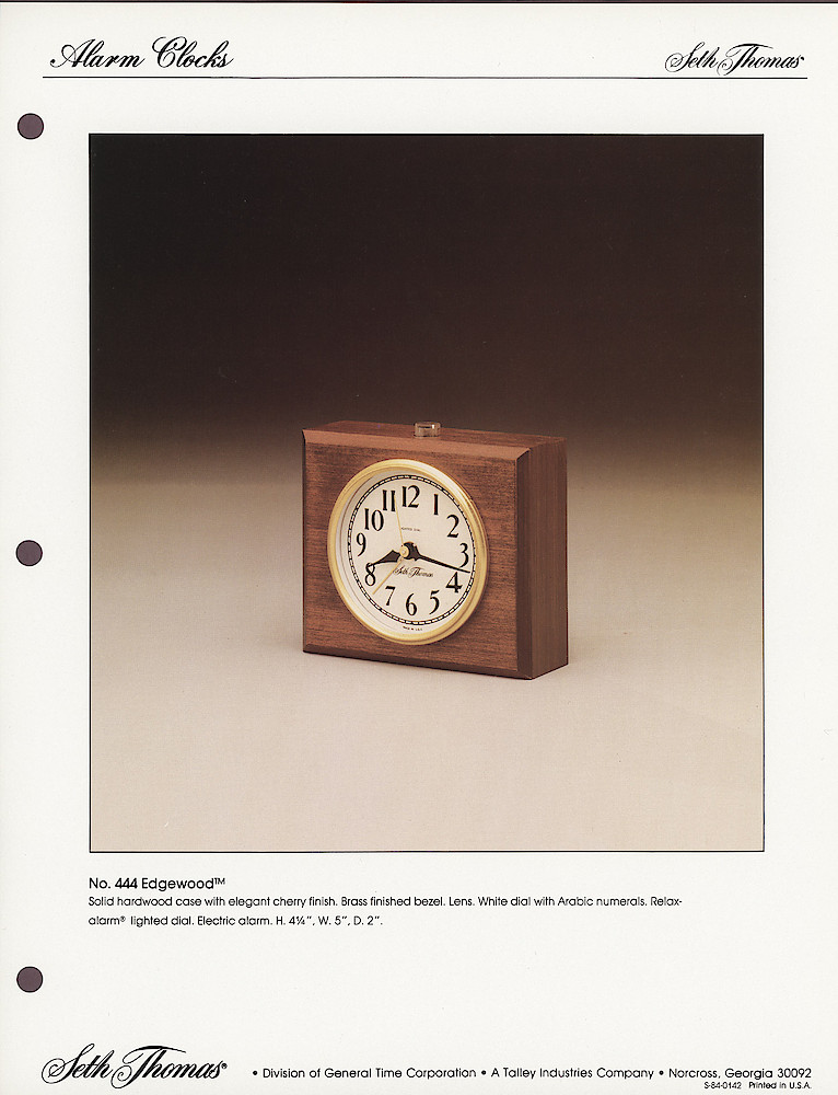 1985 General Time Product Promotion - Seth Thomas > Alarm Clocks > S-84-0142