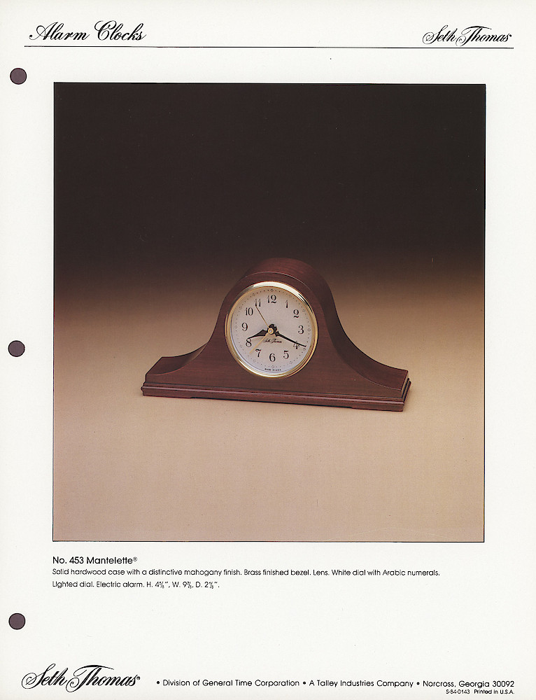1985 General Time Product Promotion - Seth Thomas > Alarm Clocks > S-84-0143