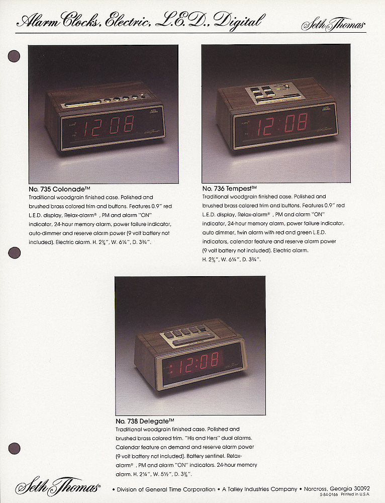 1985 General Time Product Promotion - Seth Thomas > Alarm Clocks > S-84-0166