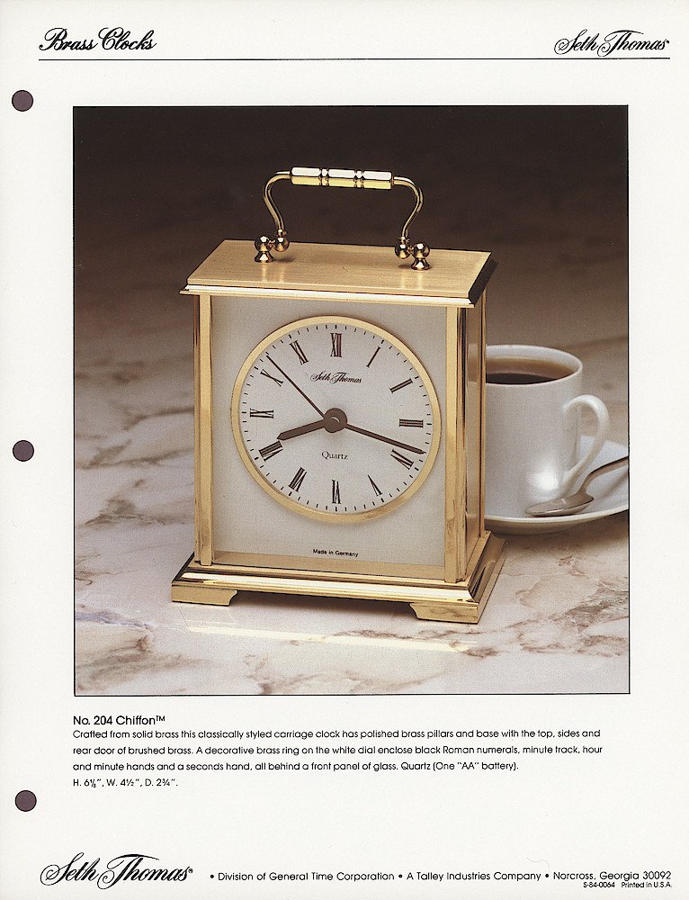 1985 General Time Product Promotion - Seth Thomas > Occasional Clocks (Desk Clocks and Anniversary Clocks) > S-84-0064