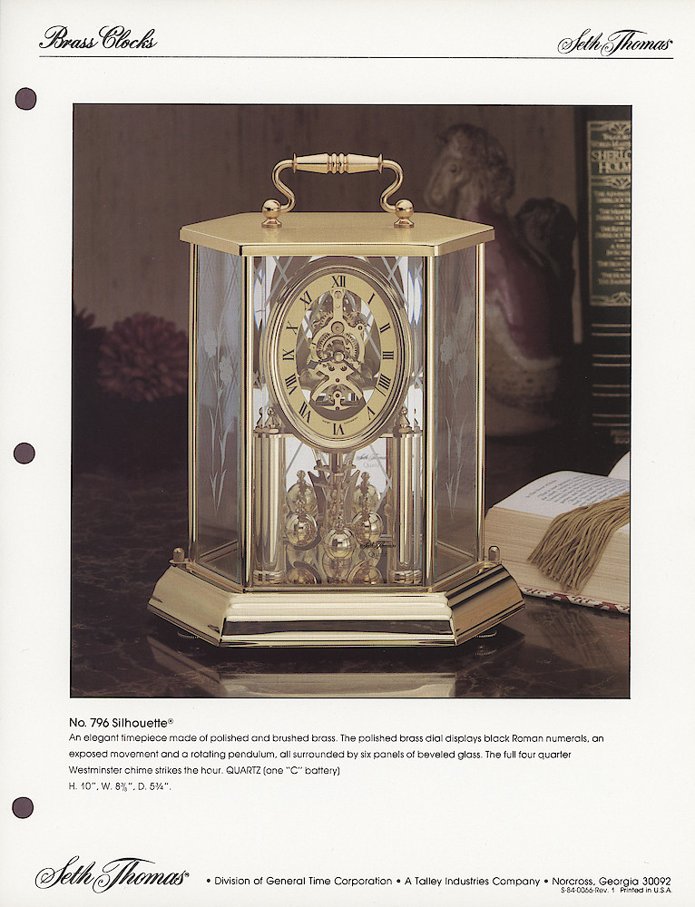 1985 General Time Product Promotion - Seth Thomas > Occasional Clocks (Desk Clocks and Anniversary Clocks) > S-84-0066-Rev-1