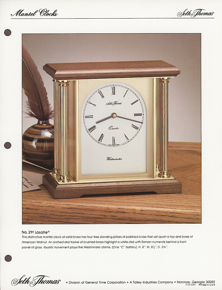 1985 General Time Product Promotion - Seth Thomas > Occasional Clocks (Desk Clocks and Anniversary Clocks) > S-84-0081