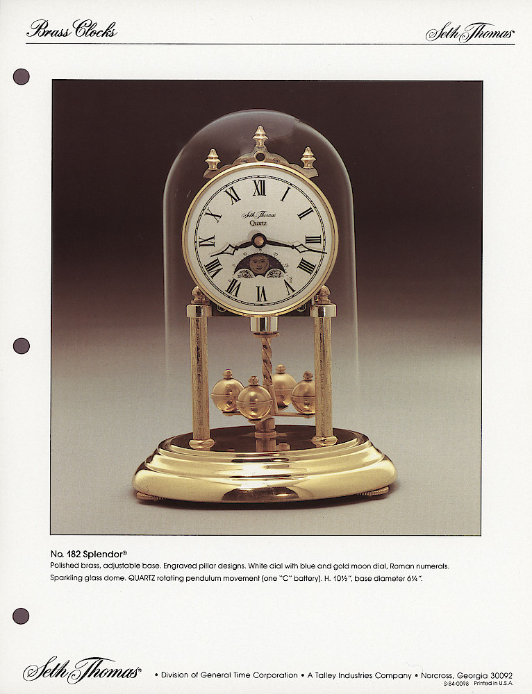 1985 General Time Product Promotion - Seth Thomas > Occasional Clocks (Desk Clocks and Anniversary Clocks) > S-84-0098