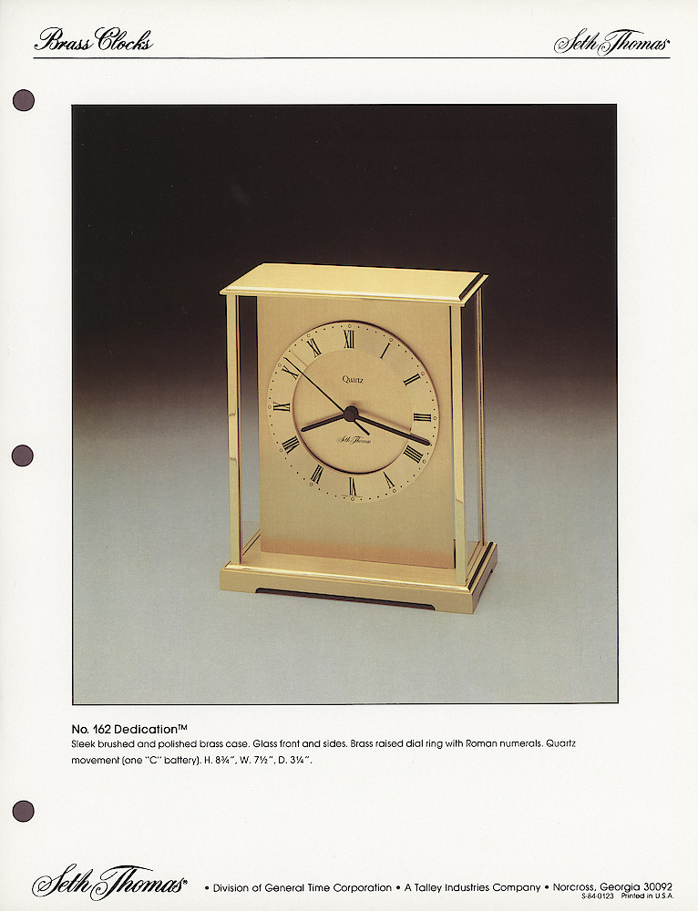 1985 General Time Product Promotion - Seth Thomas > Occasional Clocks (Desk Clocks and Anniversary Clocks) > S-84-0123