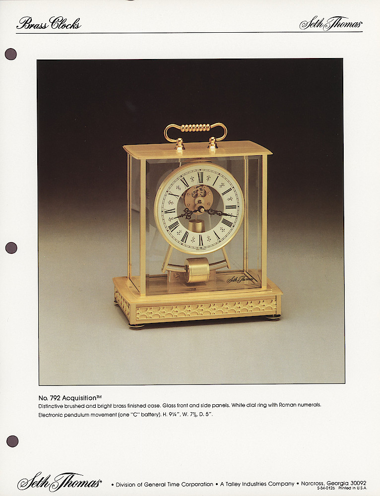 1985 General Time Product Promotion - Seth Thomas > Occasional Clocks (Desk Clocks and Anniversary Clocks) > S-84-0126