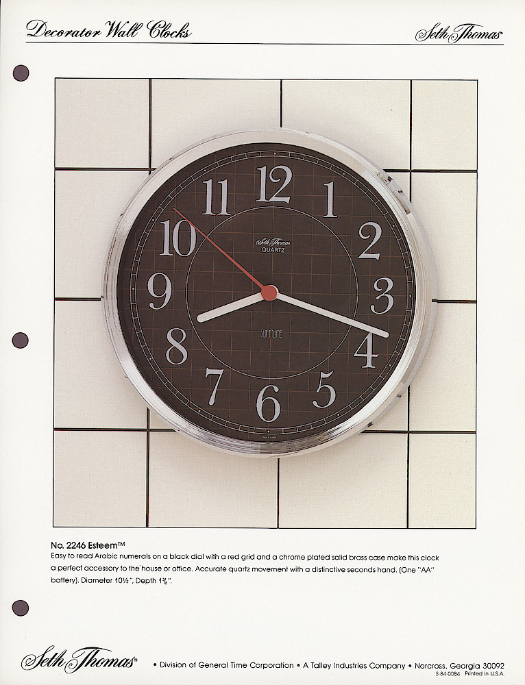 1985 General Time Product Promotion - Seth Thomas > Wall Clocks > S-84-0084