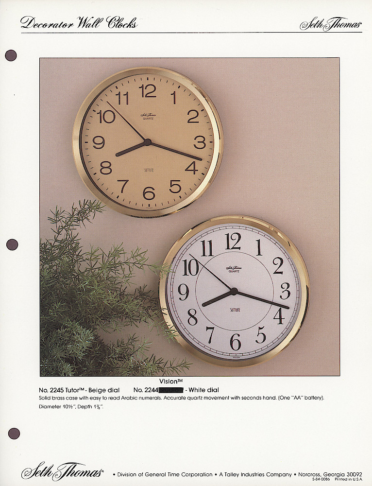 1985 General Time Product Promotion - Seth Thomas > Wall Clocks > S-84-0086