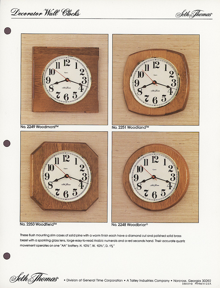 1985 General Time Product Promotion - Seth Thomas > Wall Clocks > S-84-0110