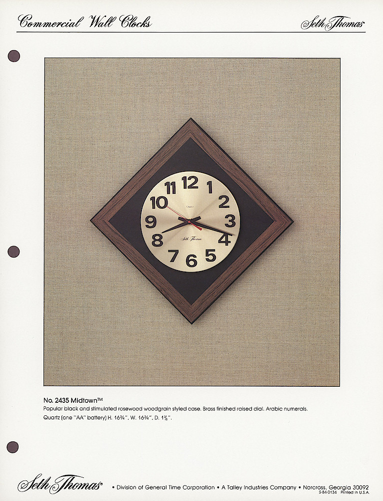 1985 General Time Product Promotion - Seth Thomas > Wall Clocks > S-84-0134